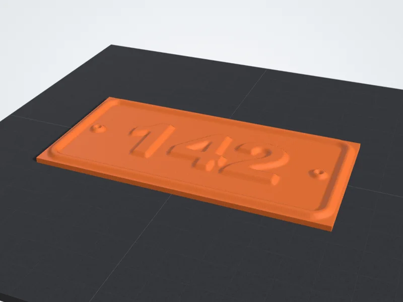 House number plate STL model on a build plate