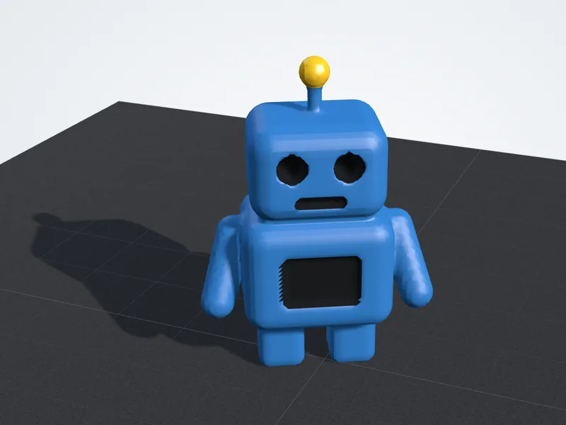 Little robot FBX model shown with its original blue, black and yellow materials