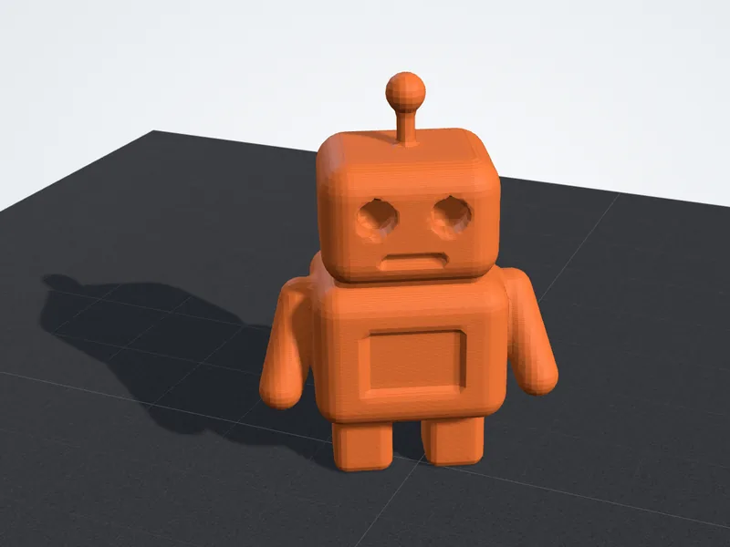 The same little robot as STL geometry, shown in the preview color