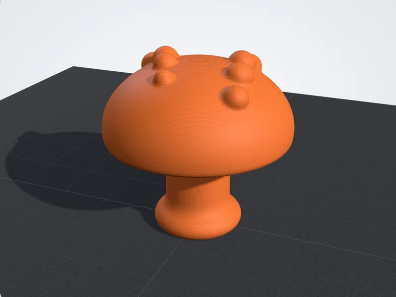 Spotted mushroom STL model on a build plate