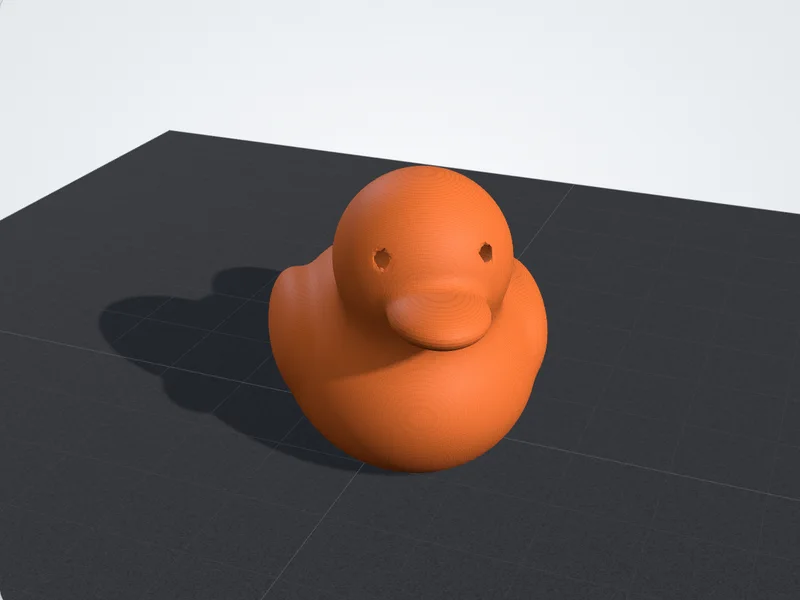 Rubber duck STL model on a build plate