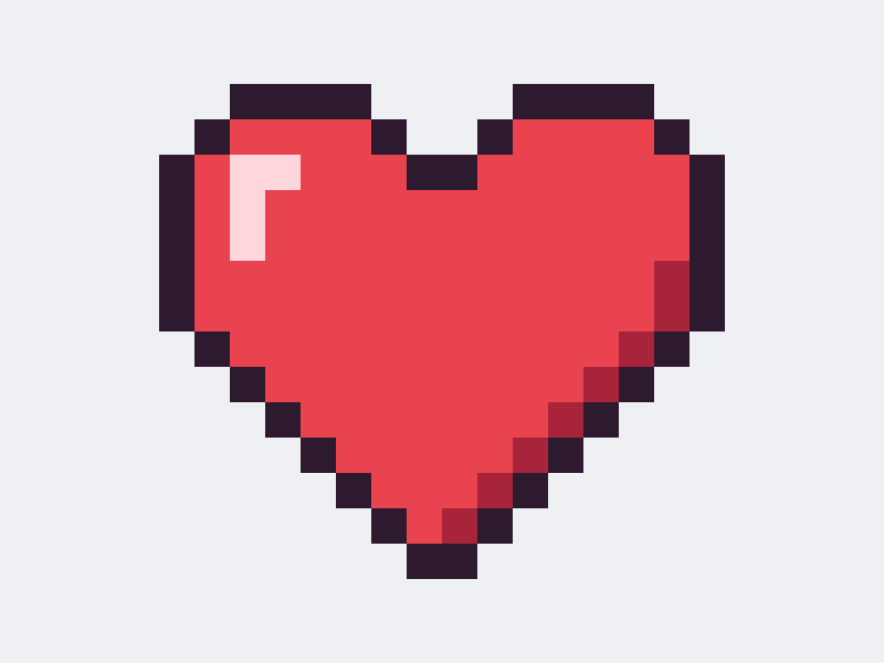 A 16 × 16 pixel art heart sprite, enlarged with hard pixel edges